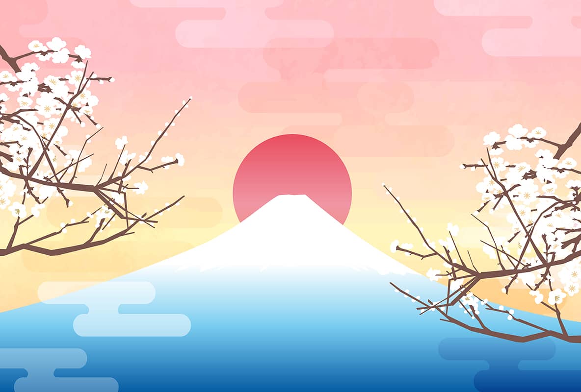 初日の出の富士と白梅