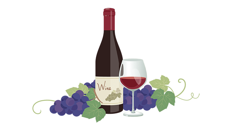 赤ワインとブドウ